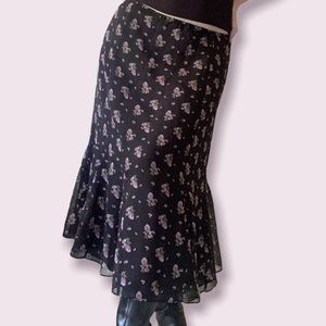 Vintage low rise silk ruffle hem midi skirt by Laura Leigh Ltd. Size M